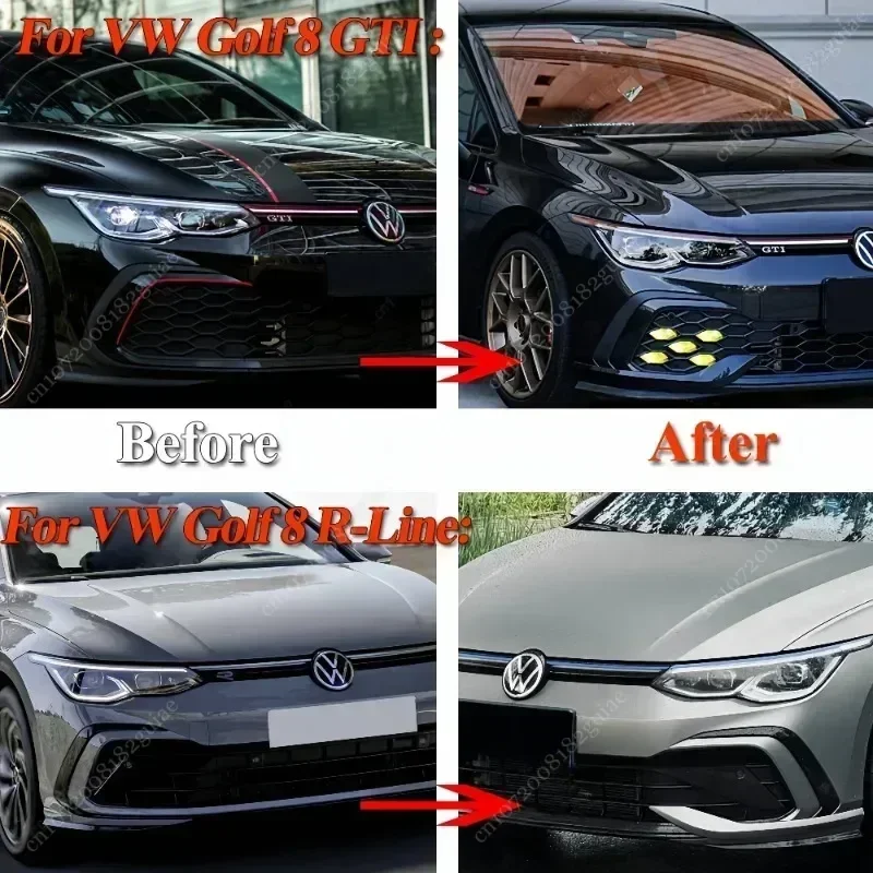 For VW Golf MK8 GTI GTD GTE R-Line 2020-2024 Front Bumper Side Splitter Spoiler Front Fog Light Canard Bodykit CS Fangs Spoiler