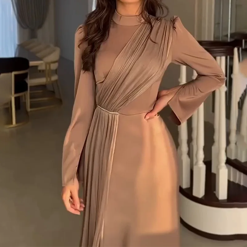 تنورة Ele عالية الخصر محبوكة Dr خريف 2024 عصرية مستديرة Ne بقصة ضيقة للنساء من مادة البوليستر على شكل حرف a