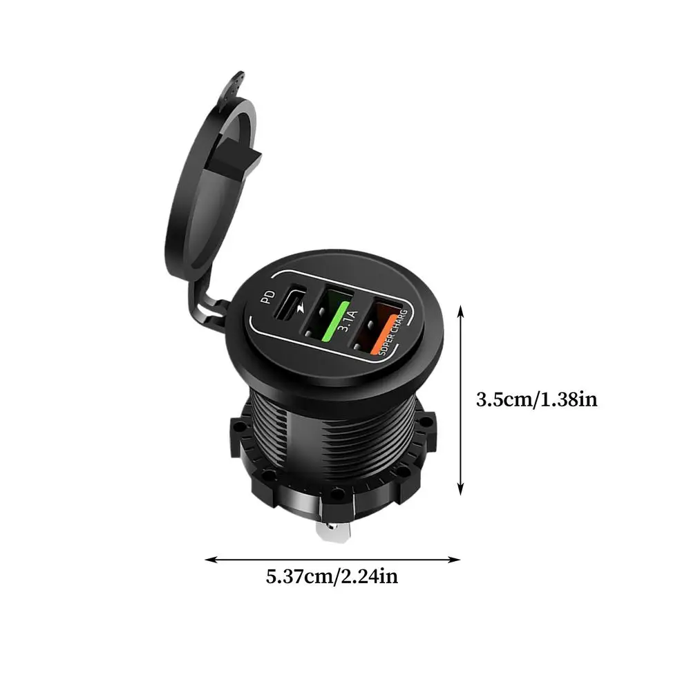 Prise de chargeur de voiture QC3.0, double port USB C, 12V/24V, adaptateur de charge rapide pour tél