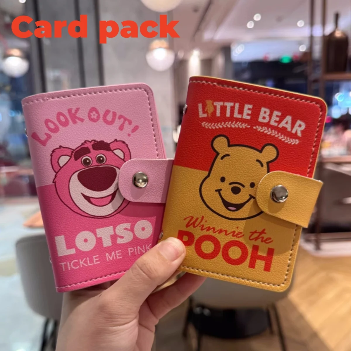 

Disney cute strawberry bear card case mini Winnie ID large capacity multiple card slots travel storage bag pu animation 11cm