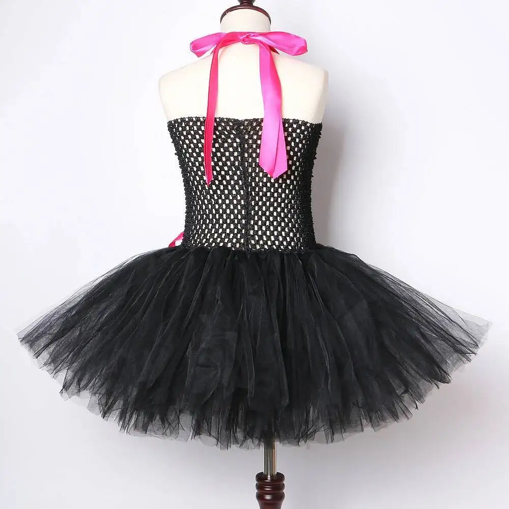 Baby Girls Hot Pink Black Cat Costumes for Kids Animal Halloween Outfit Little Kitty Ballet Tutu Dress with Ears Bowtie Tail Set