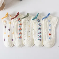 5 Pairs Women Novelty Funny Ankle Socks 3D Textured Polyester Cotton Cute Flower Socks Girl Low Tube Cartoon Floral Summer Socks