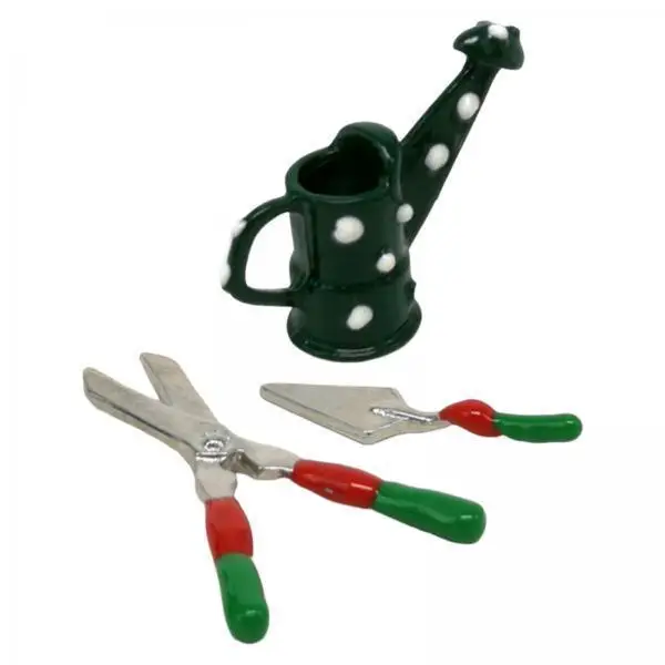Mini Dolls House Accessories 1 12 Alloy Garden Tools Set Realistic Shovel Watering Can for Dollhouse Scenes