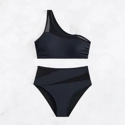 Sexy Black Bikini 2025 Women Swimsuit Two Piece Swimwear High Waist Bikinis Set One Shoulder Bathing Suits Brazilian Biquini