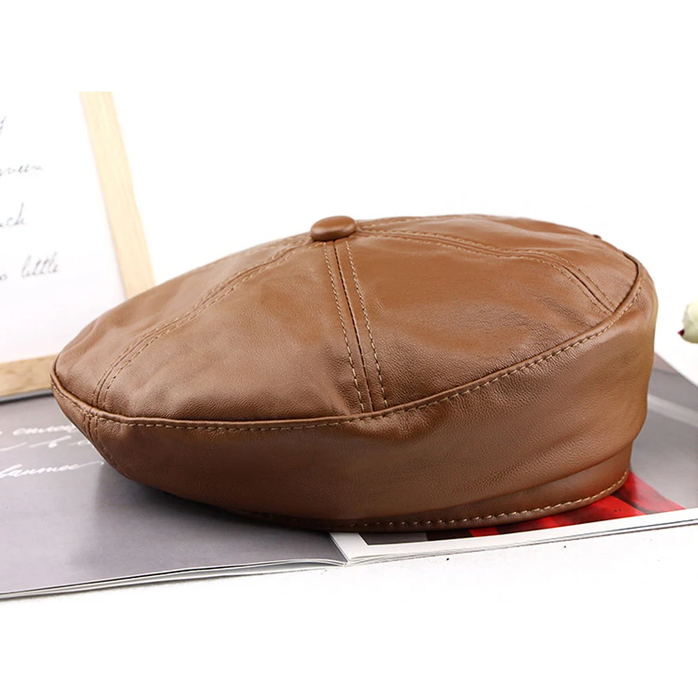 Spring/Winter 100% Real Leather Beret Hat Women Fashion European Pumpkin Painter Caps Female Zipper Decoration Thin Boina