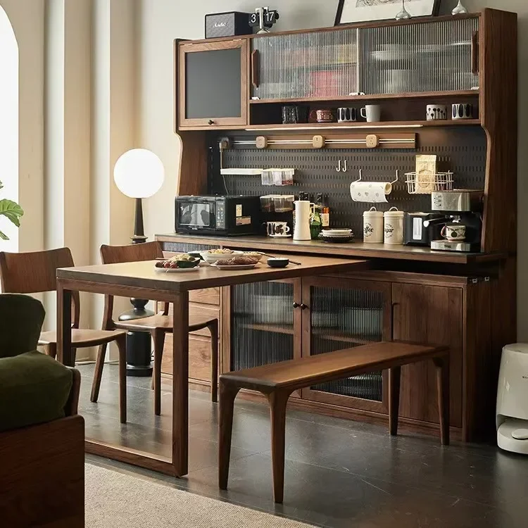 Black walnut solid wood can be embedded in the dining table, side cabinet, cherry wood integrated high cabinet against the wall
