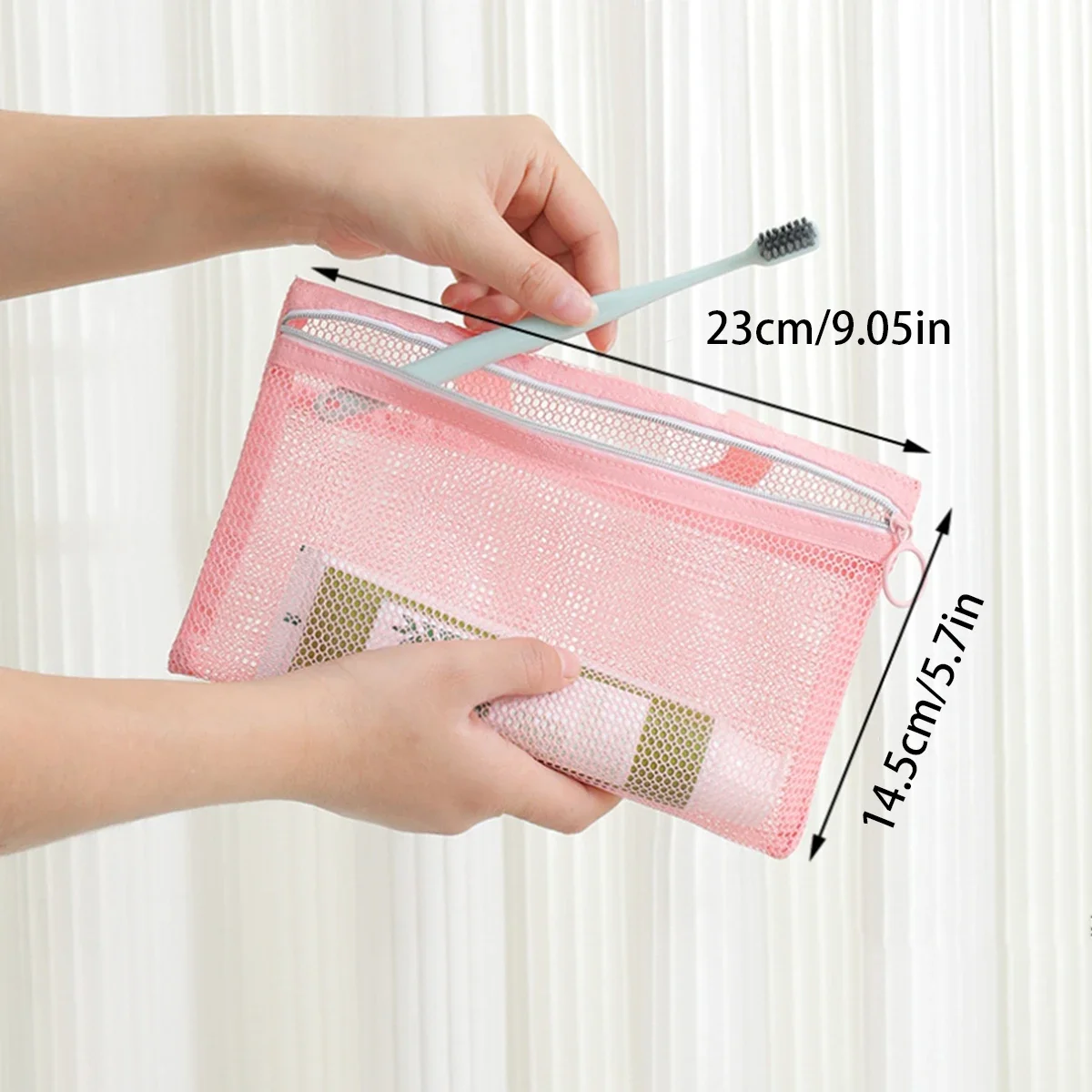 Rosa Netz-Multitaschen-Mini-Kosmetiktasche Schwimmtasche Tragbare Reise-Aufbewahrungstasche Tragbare Badetasche Strandtasche Einzelstück – Detail 1