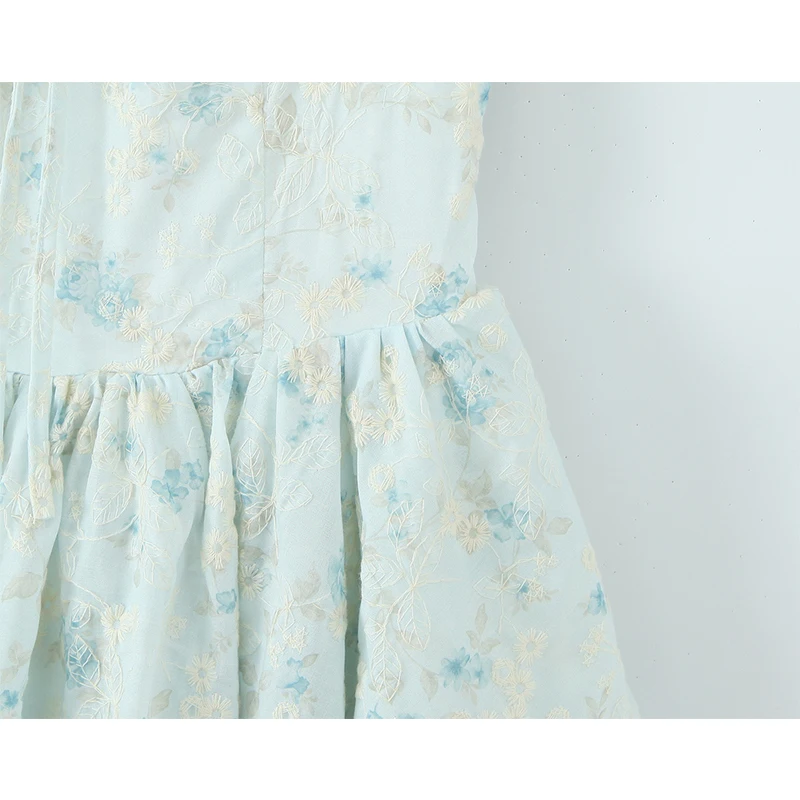 YENKYE Süßes Mädchen Spitze Gespleißt Blumendruck Tank Sommerkleid Frauen Niedrige Taille Rüschensaum A-Linie Minikleid Hübsche Dame Sommerkleid