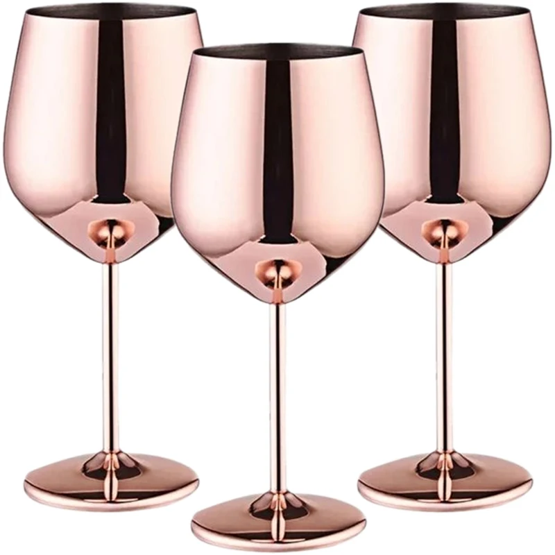 

3PCS Stainless Steel Tall Wine Glasses , Elegant modern design, 18oz, can be used for Valentine's Day gift and home use