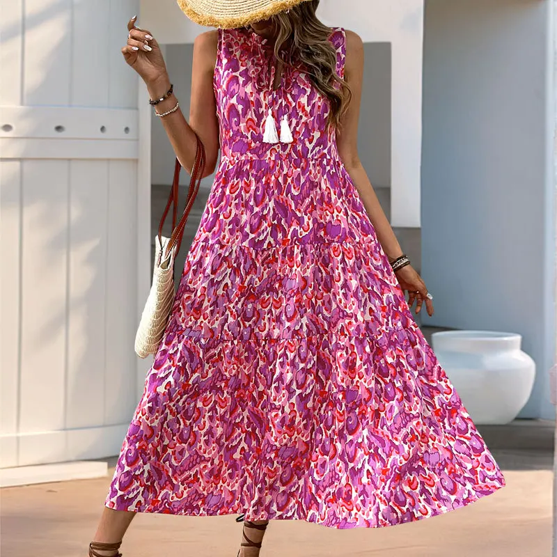 فستان صيفي جديد لعام 2025 بدون أكمام ورقبة على شكل حرف V ومطبوع أوروبي وأمريكي #5