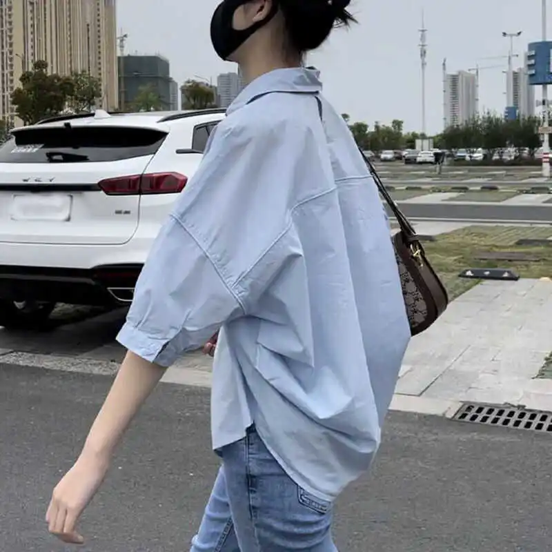 Elegant Pure Cotton Loose Casual Short Sleeve Shirt Women's Summer New Style Fashionable Age-defying Versatile Stylish Top