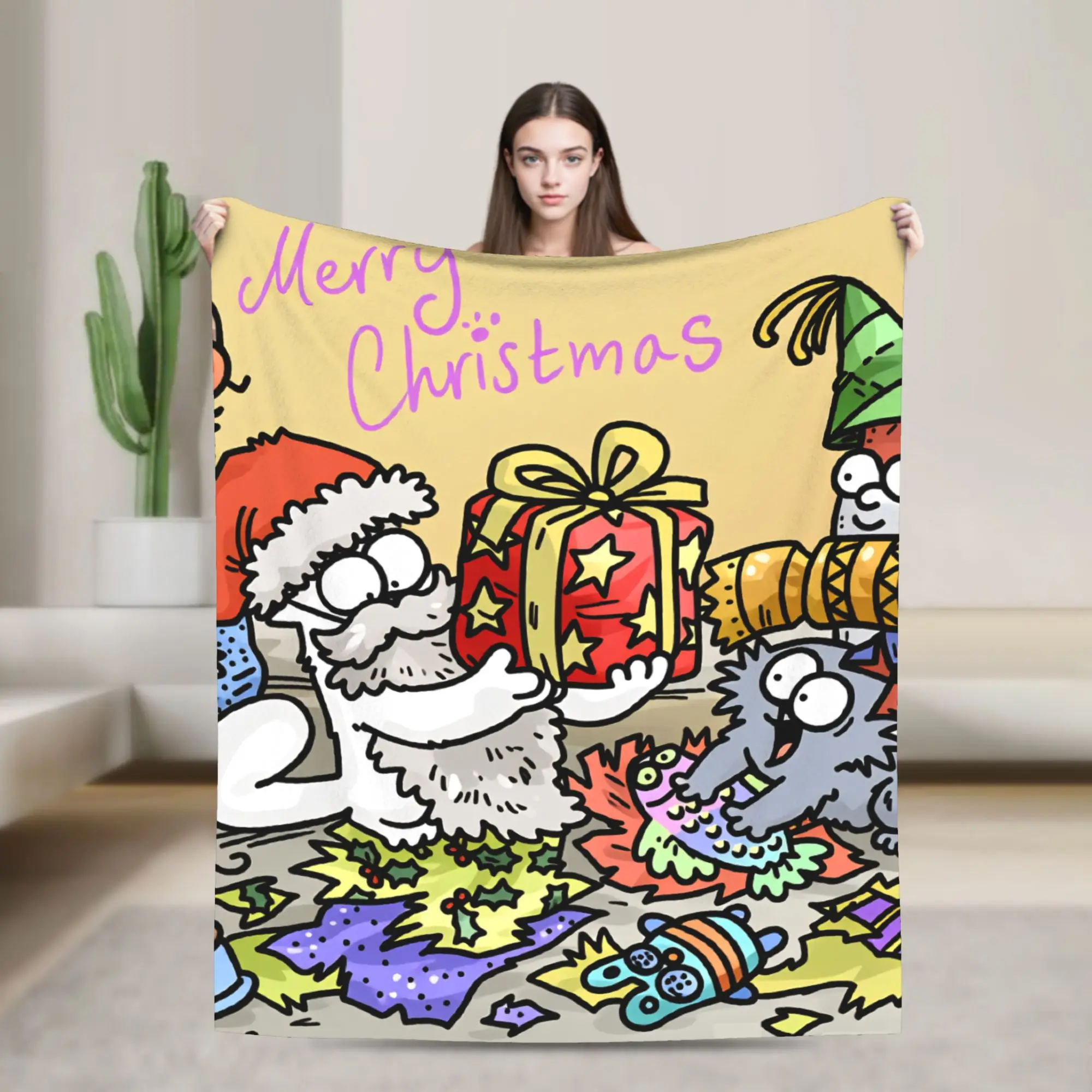 Cartoon Simons Cat Blanket Cute Warm Soft Novelty Plush Throw Blanket For Couch Chair Sofa Bed Airplane Travel Bedspread Bed