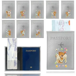 Soporte para pasaporte de PU, fundas para boletos de Color plateado, estampado de oso, serie de letras, identificación, tarjetero, funda, accesorios de viaje