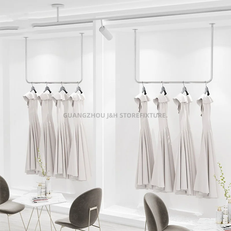 Set Rak Baju Dinding Stainless Steel Harga Pabrik, Rak Pakaian Butik, Rak Baju Emas