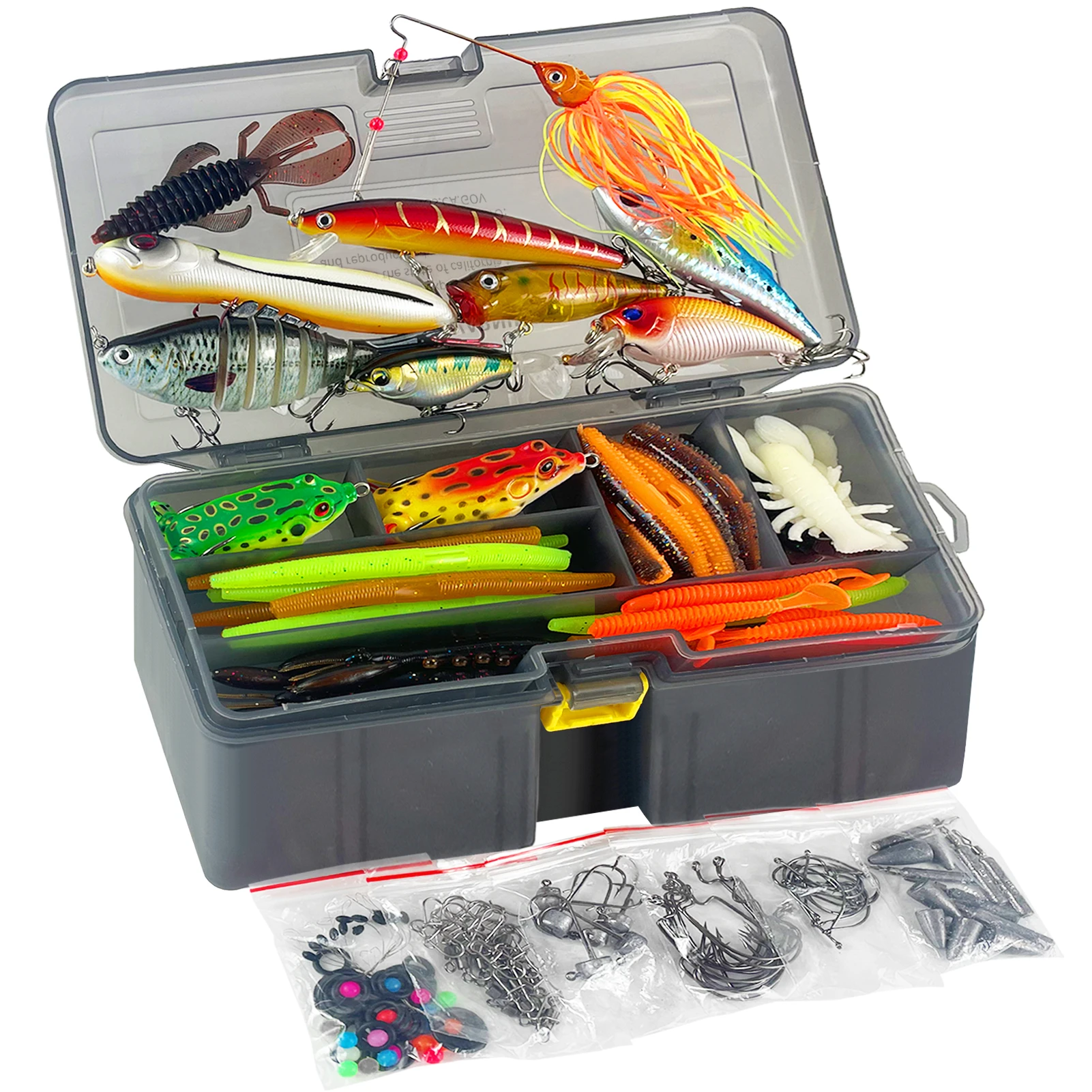 

FREE FISHER Bass Fishing Kit,158pcs/Lot Fishing Lures Set with Box,Soft Worms Hard Baits,Mixed Swimbait,Sinkers Snap Accessories