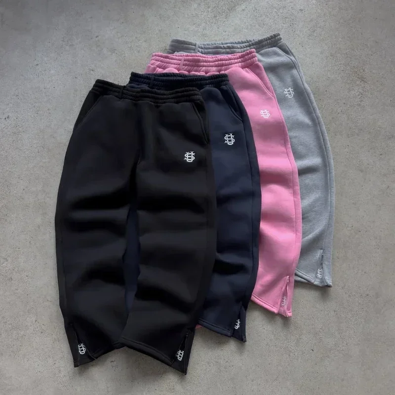 

2025 Fashion Embroidery Casual Slim Pants Y2k Street Wearing Solid Color Sport Pants Men and Women Couple Straight Leg Pants Hot