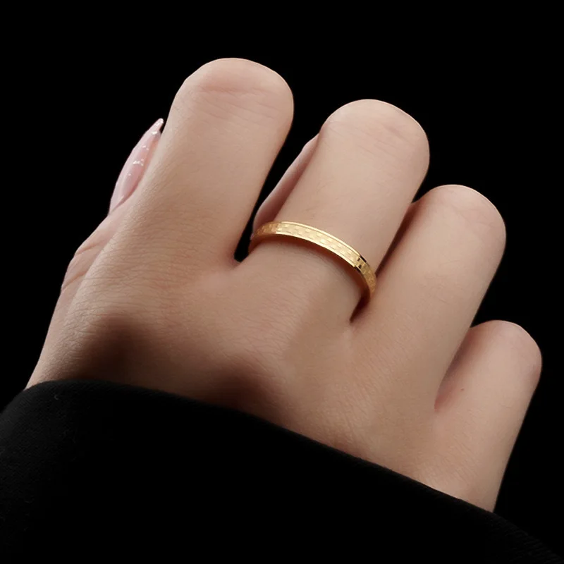 Stainless Steel Gold Color Chessboard Grid Thin Finger Rings for Women Size 5-10# High Quality Luxury Jewelry Accessories Gifts