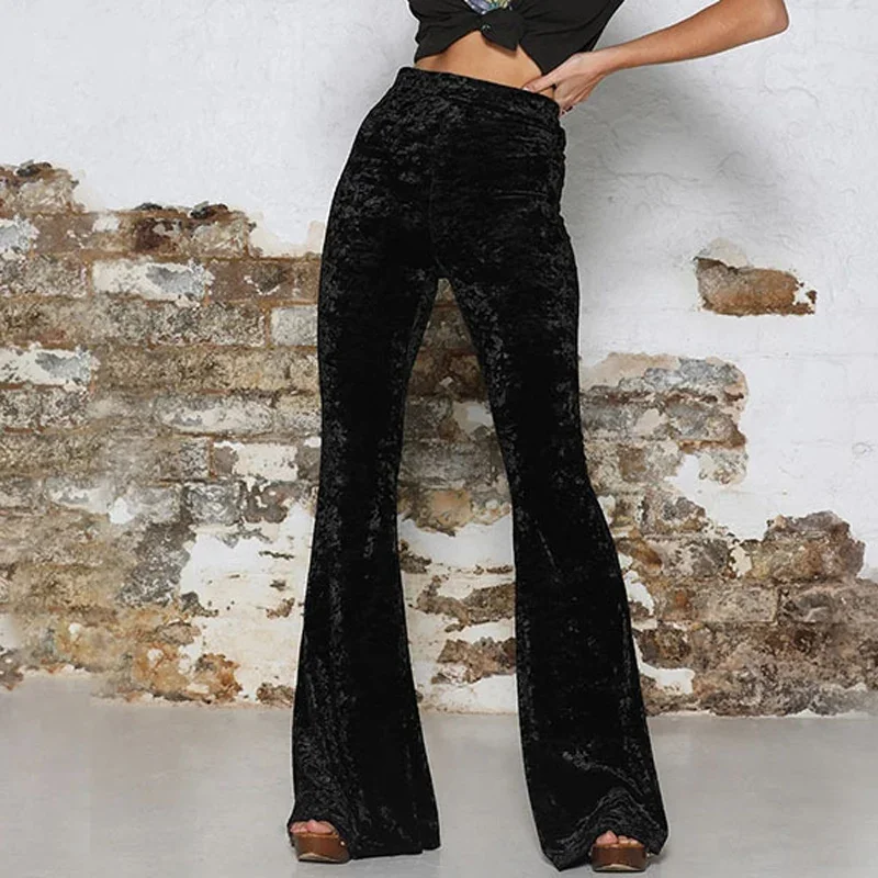 Viifaa Wide Leg High Waist Velvet Flare Pants Stretchy Skinny Streetwear Trousers Women 2022 Autumn Winter Clothes Slim Pants