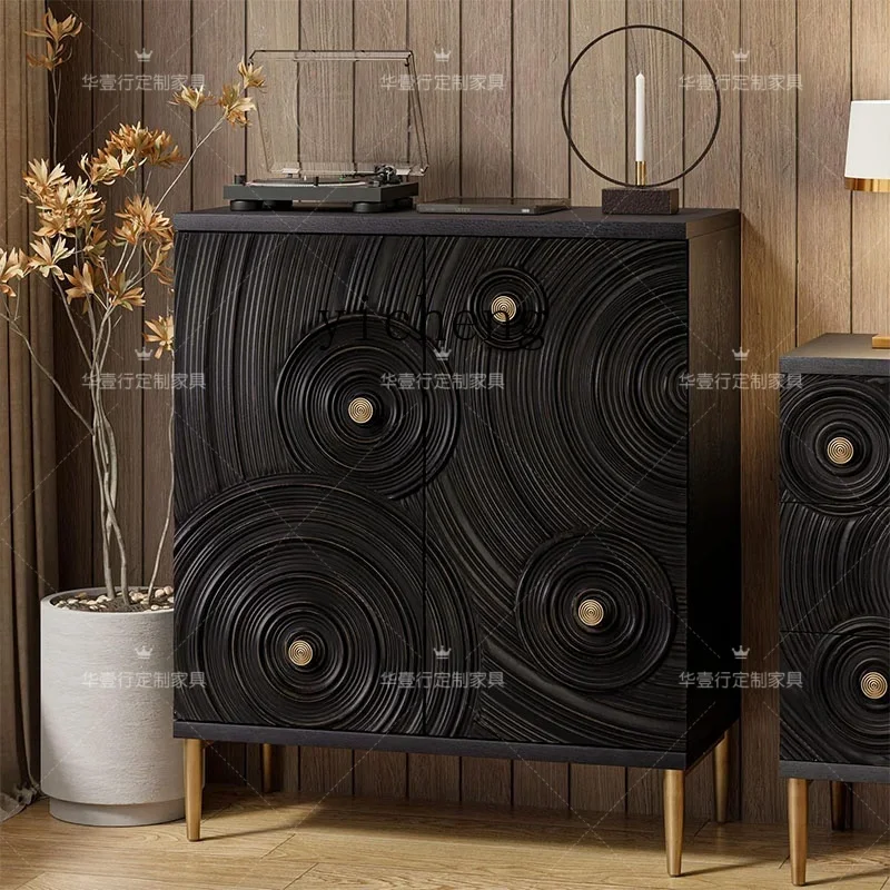

ZK French retro solid wood porch cabinet imitation old black creative living room locker home decoration accessories