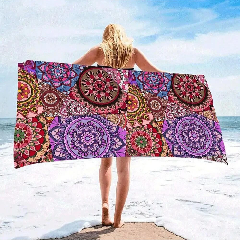 1pc Soft, Anti-Sand, UV-Resistant, Skin-Friendly, Absorbent Mandala Print Beach Towel, Ideal Christmas Gift