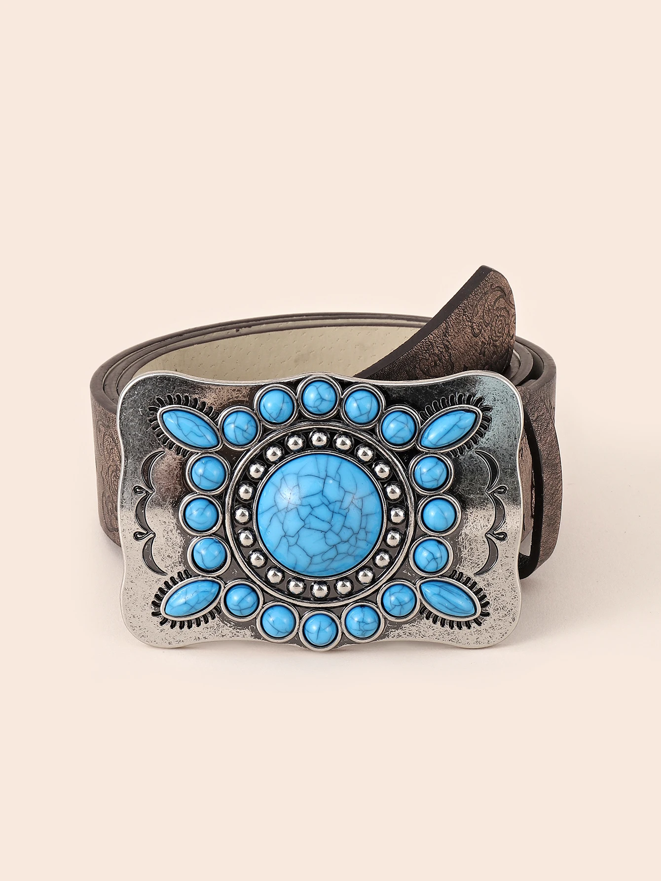 

Fashion Geometric Buckle with Turquoises Belt for Women