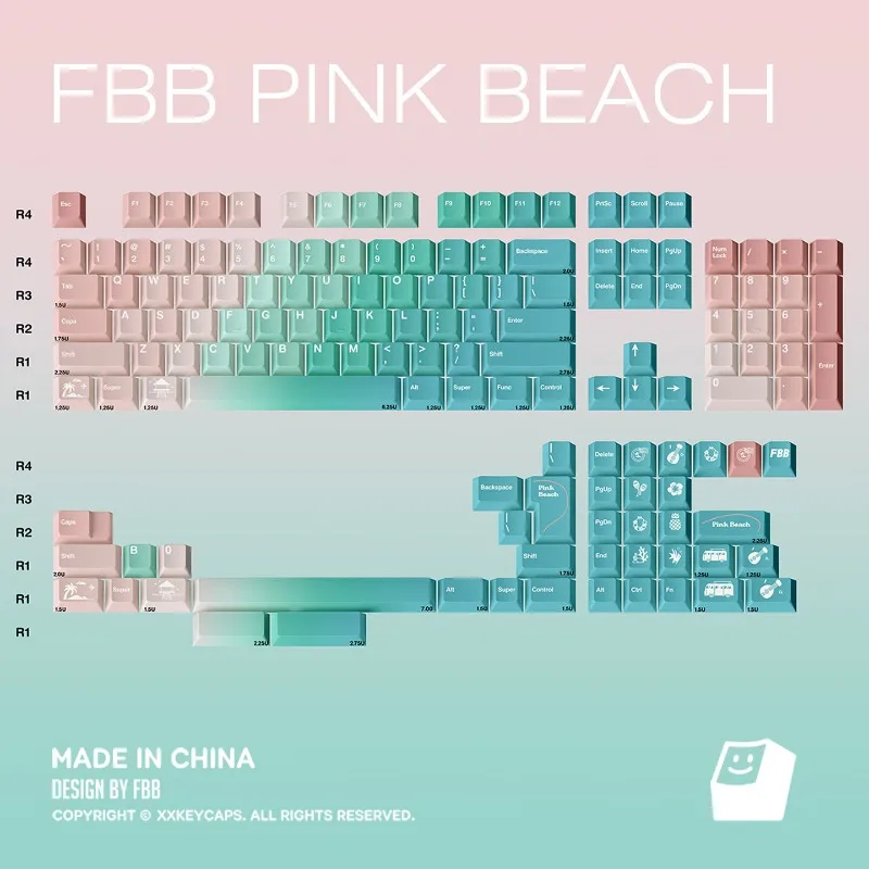 FBB Pink Beach Theme Keycaps Set Customized PBT Sublimation Cherry Profile Keyboard Cap for Mechanical Keyboard Accessories