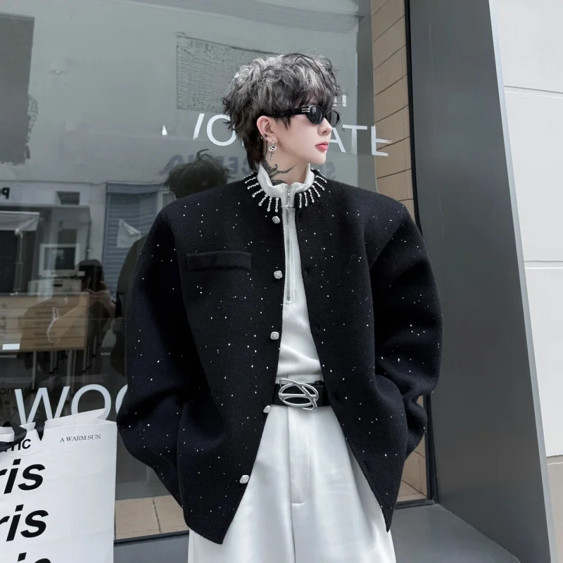 

Men's round Ne Knitted Cardigan Winter Thiened Outerwear Casual Sle Sequin Decoration Long Sve Warm Cotton Sweater