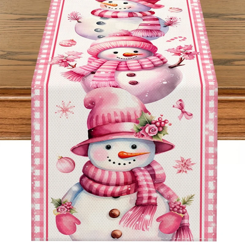 

Pink Christmas Snowman Linen Table Runner Christmas Decorations for Home 2025 Winter Holiday Kitchen Dining Table Decor Navidad