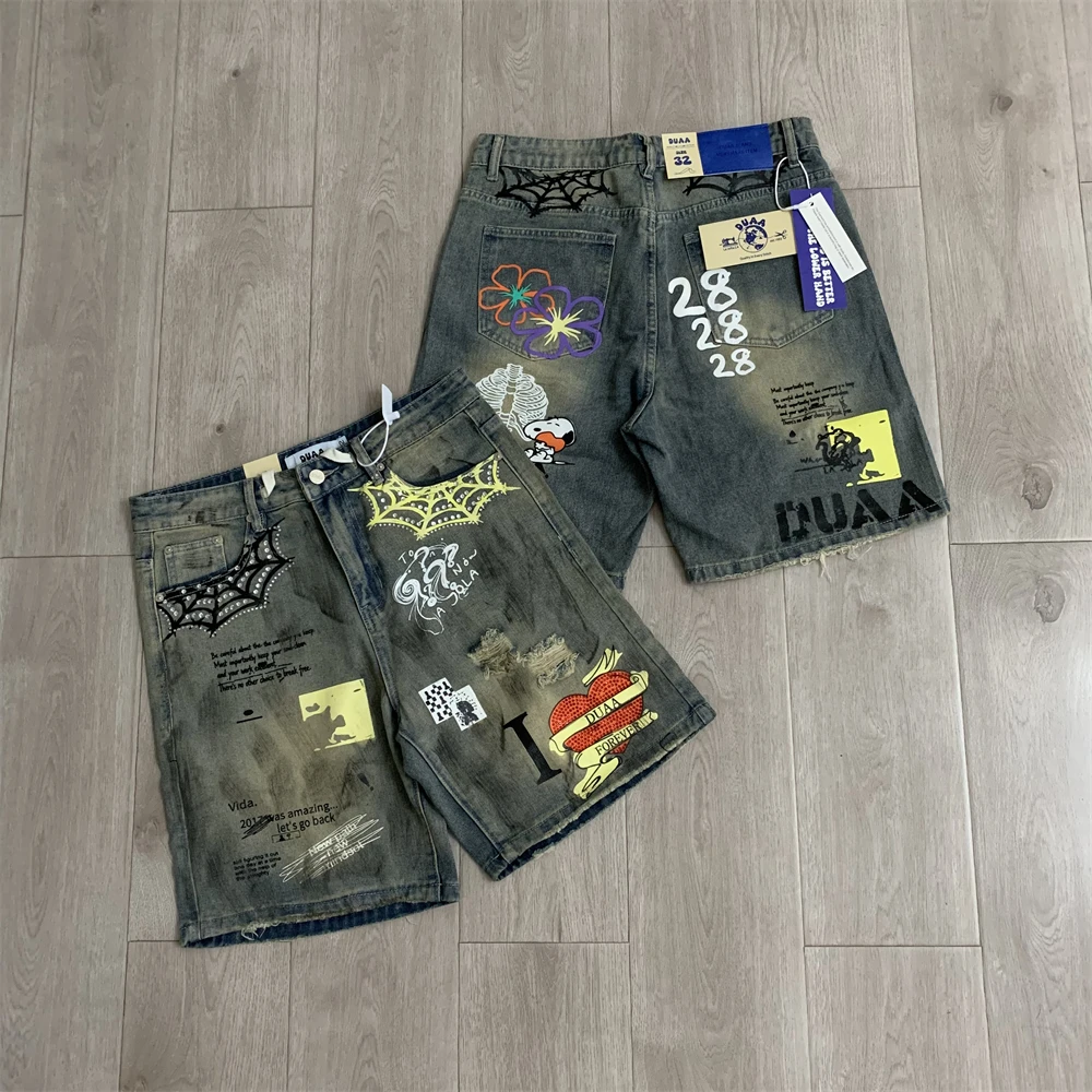 DUAA Sunset Blue Denim Workwear Shorts Men Women Top Quality Oversize Shorts