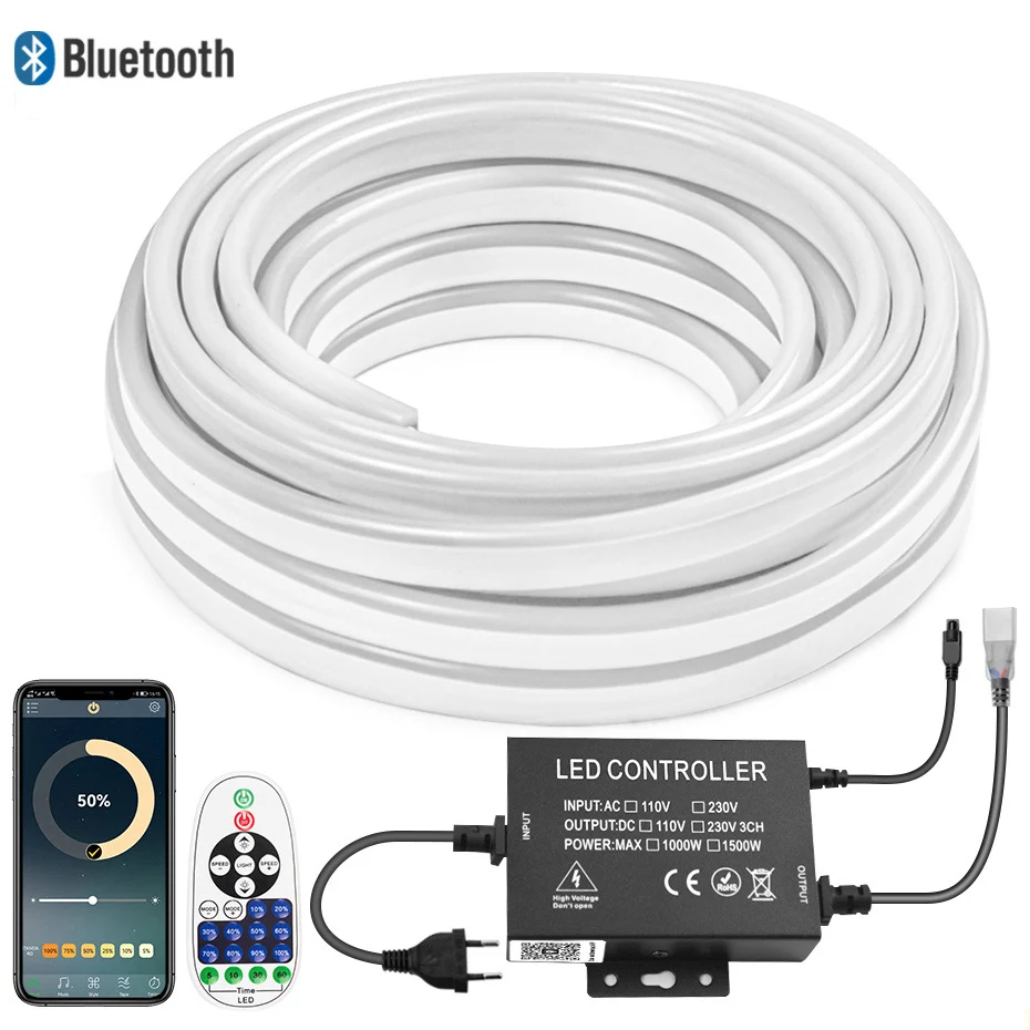 

AC 220V Tuya Wi-Fi Светодиодные неоновые ленты с регулируемой яркостью Smart Led Tape Дистанционное управление через приложение Гибкая лента Работа с Alexa Google Home
