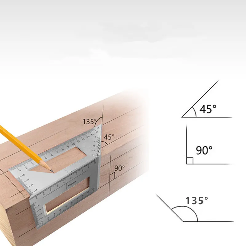 Aluminum Alloy Angle Ruler Woodworking Ruler 90 45 Degree Turn Ruler Multifunctional Tirangular Measuing Ruler Woodworking Tools