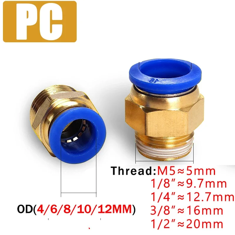 20/50PCS Pneumatic Air Connector Fitting PC/PCF/PL/PB/SL 4/6/8/10mm Thread 1/8 1/4 3/8 1/2 Hose Fittings Pipe Quick Connectors