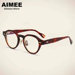 Japanese Handmade Vintage Round Eyeglasses Acetate Fashion Glasses Frame Men Women Optical Blue Light Spectacles Myopia Gafas