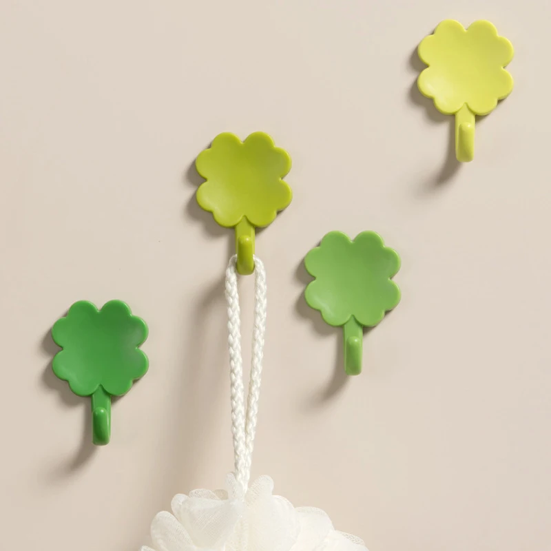 4Pcs Cartoon Cute Four-leaf Clover Self-adhesive Hook Wall Hanging Decoration Multifunctional Punch-Free Wall Storage Hooks