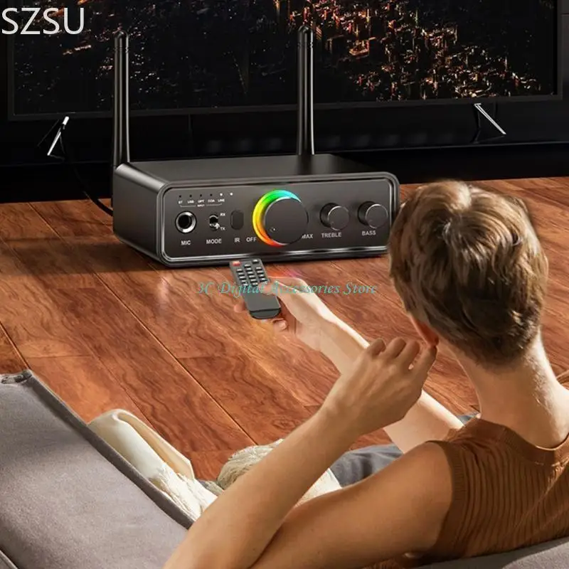 SZSU Wireless Auditory Adapter Transmitter Receiver Microphone Port 3 in 1 Music Adapter with DSP Sound Enhancement