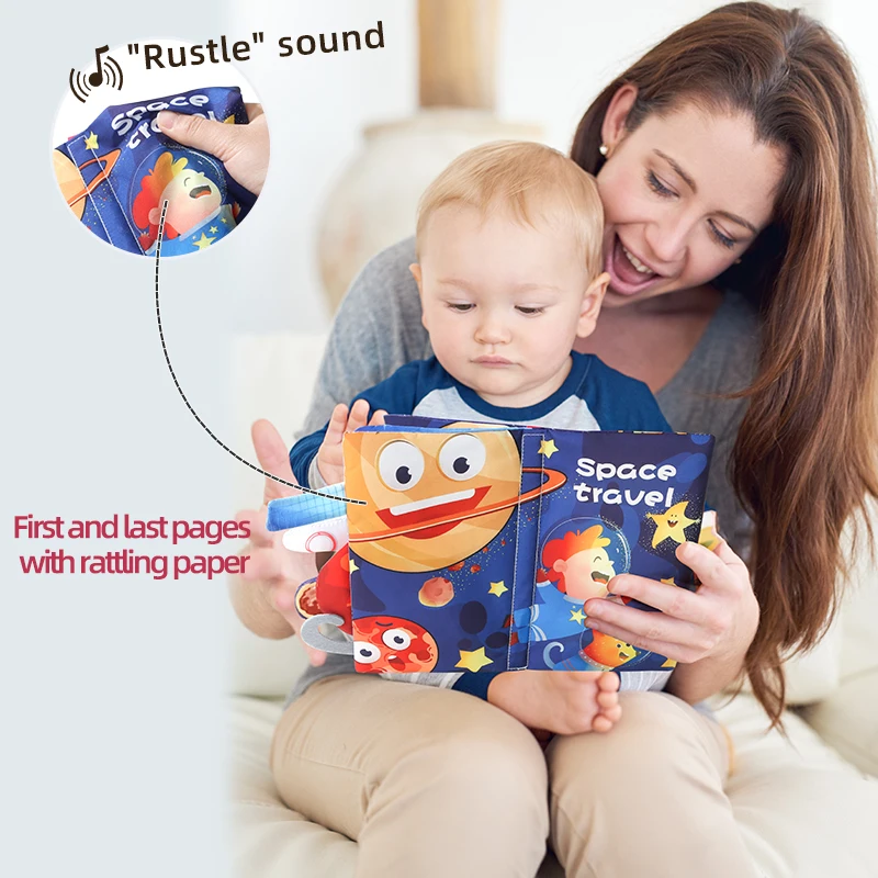 Libro de tela de educación temprana para bebé, rompecabezas de juguete de 4 páginas, serie de exploración espacial, interacción entre padres e hijos, regalo de cumpleaños