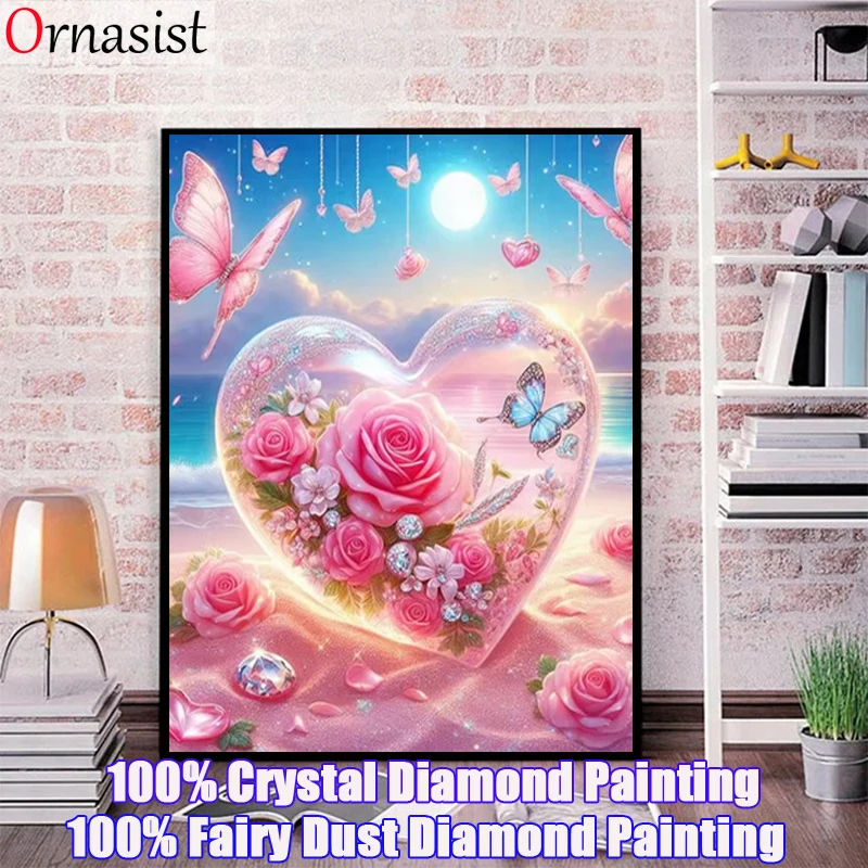 Full Crystal Diamond Painting Landscape Seaside DIY Fairy Dust Drill Cross Stitch Embroidery Mosaic Art Love Heart Handmade Gift