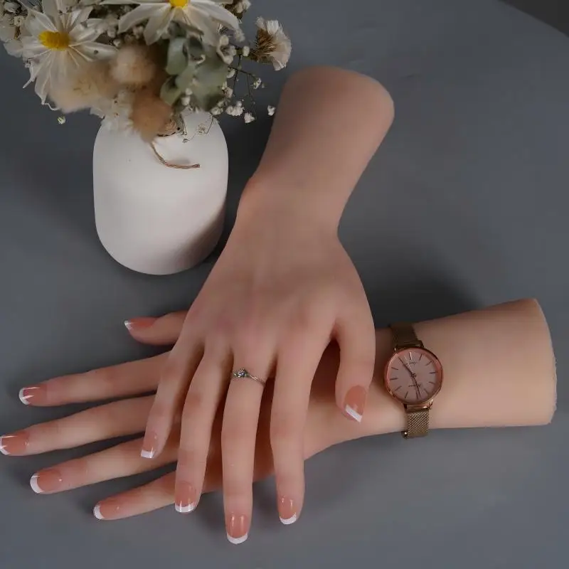 Realistic Female Silicone Hand Model for Jewelry Display Nail Art Paste Teaching and Live Streaming Display Props