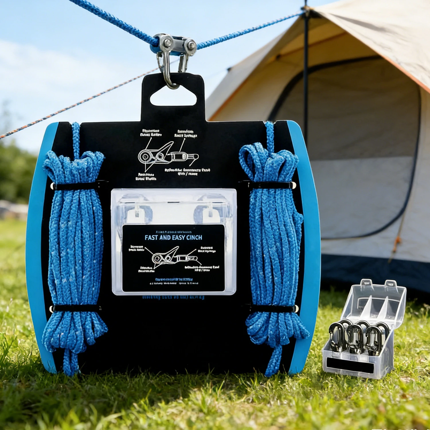 Lock Buckle Ropes with Roller Tensioner Non-Slip Heavy-Duty Tie Down Rope Quick Adjust Easy Operation Paracord Adjusters Camping