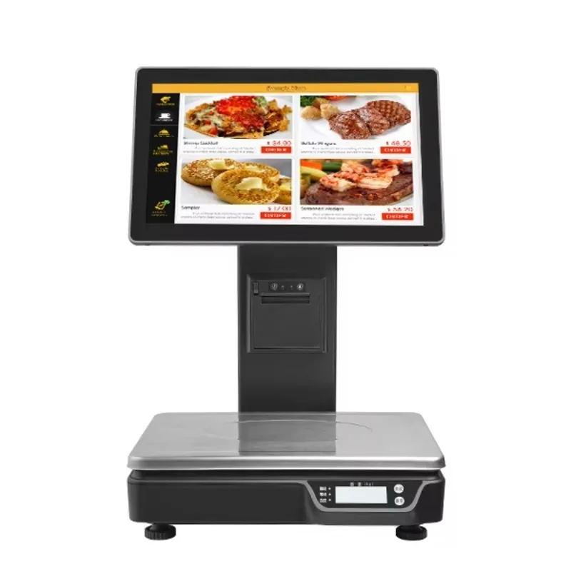 All-in-one POS weegschaal kassa-apparaat met dubbele touchscreen elektrische weegschaal Windows/Android OS 15-30kg capaciteit voor