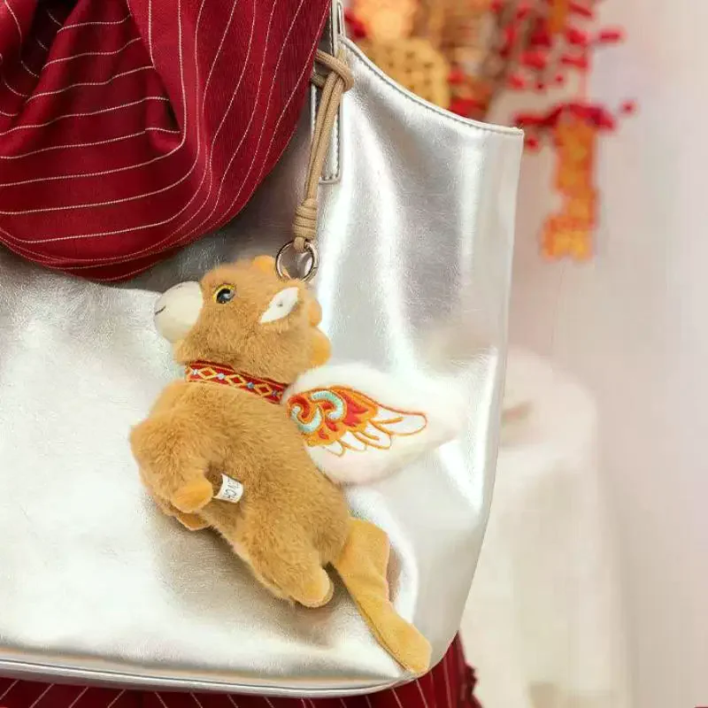 Kawaii Cartoon Flying Pony Sleutelhanger Pluche Paard Jaar Mascotte Pop Hanger Rugzak Hangend Ornament Leuke Nieuwjaar Feestcadeaus