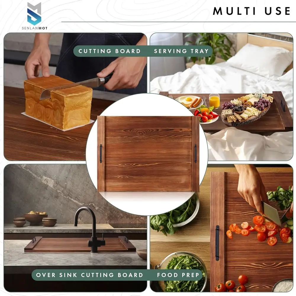 غطاء موقد خشبي متعدد الأغراض ولوح تقطيع، 30.3x21.7، لمواقد الكهرباء والغاز بمقابض