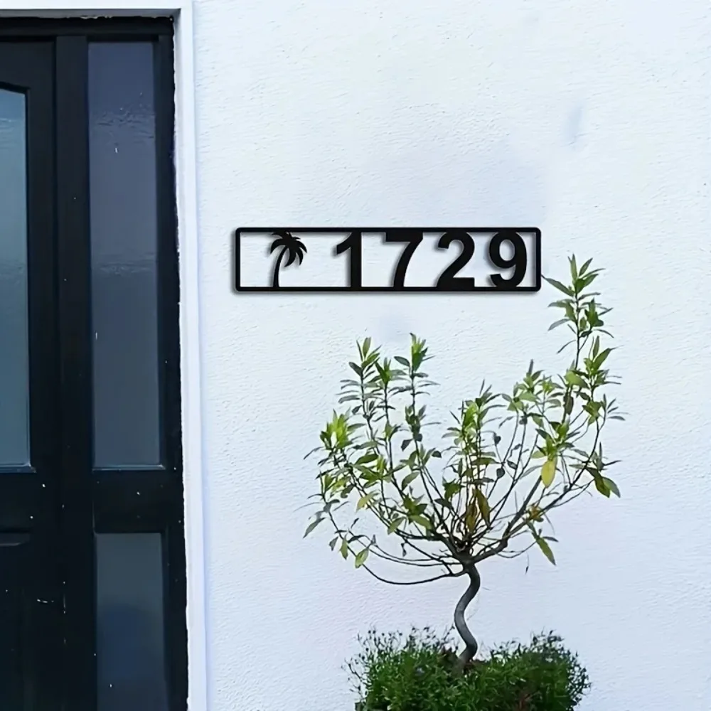 Personalized Plant Silhouette Metal House Number Sign Customizable Modern No Electricity Outdoor Wall Plaque 1pc view 5