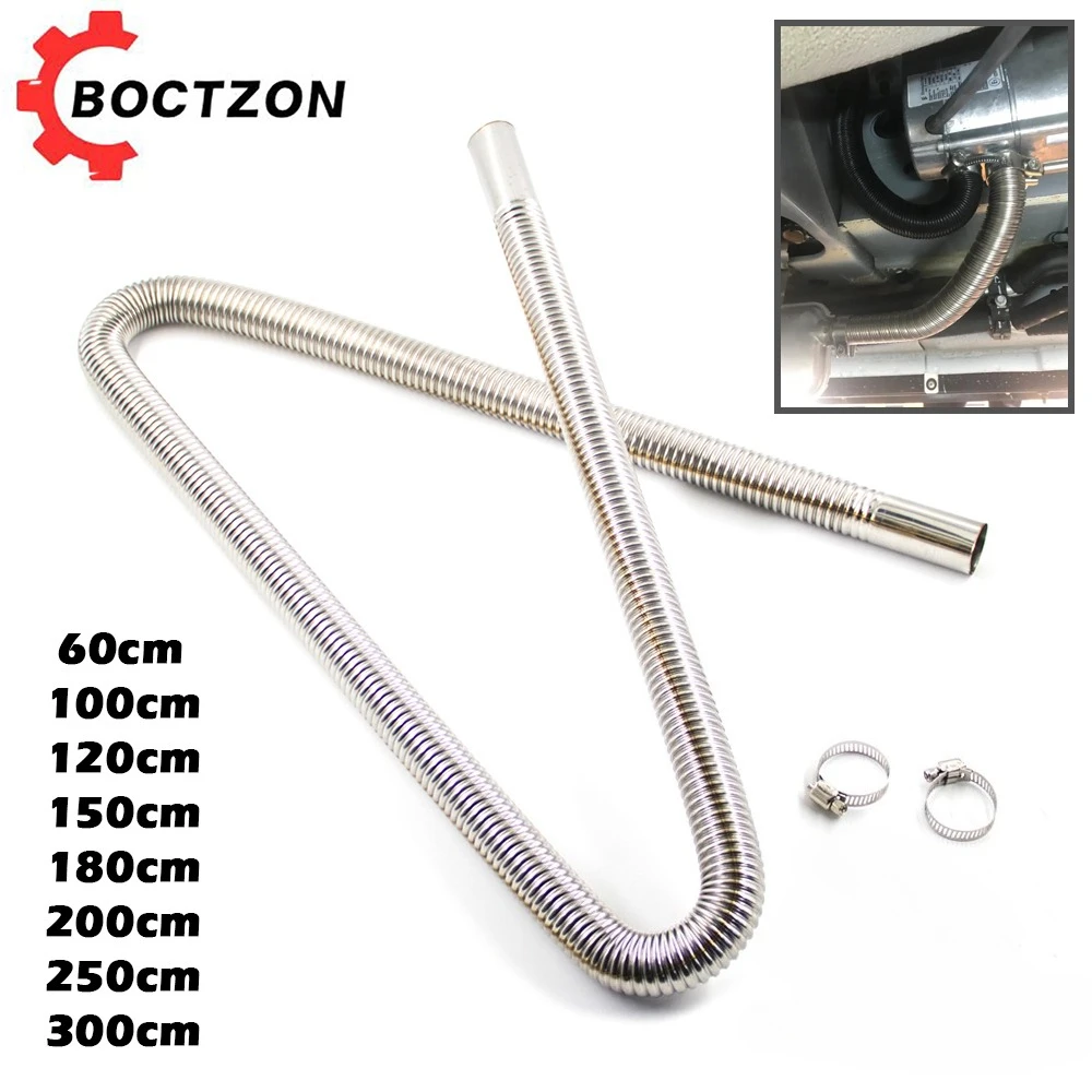 

60cm 100cm 120cm 150cm 200cm 250cm 300cm Air Parking Heater Diesel Heater Stainless Steel Exhaust Pipe w/ 2 Clamps Hose Tube