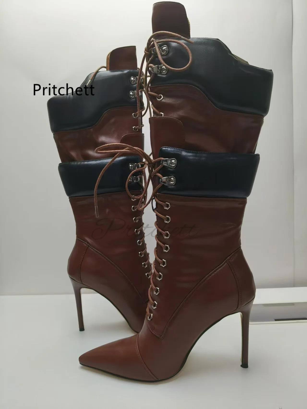 Yellow Suede Patchwork High Heels Boots for Women Pointed Toe Stiletto High Heel Sexy Knee High Women\'s Boots Winter Shoes