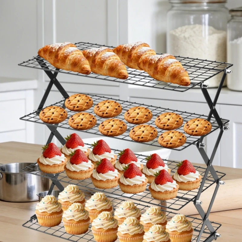 New Foldable Non Stick 4 Tier Cookie Cake Cooling Rack Camping Shelf Kitchen Baking Tools Pastry Gadgets Baking Stand