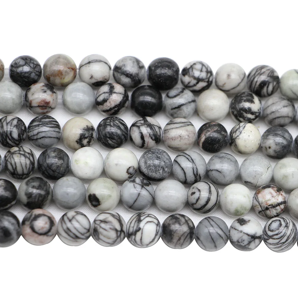 1 Strand 4 6 8 10 12 mm Natural Stone Black Net Beads Round Loose Spacer Bead for Jewelry Making DIY Bracelet  Accessories