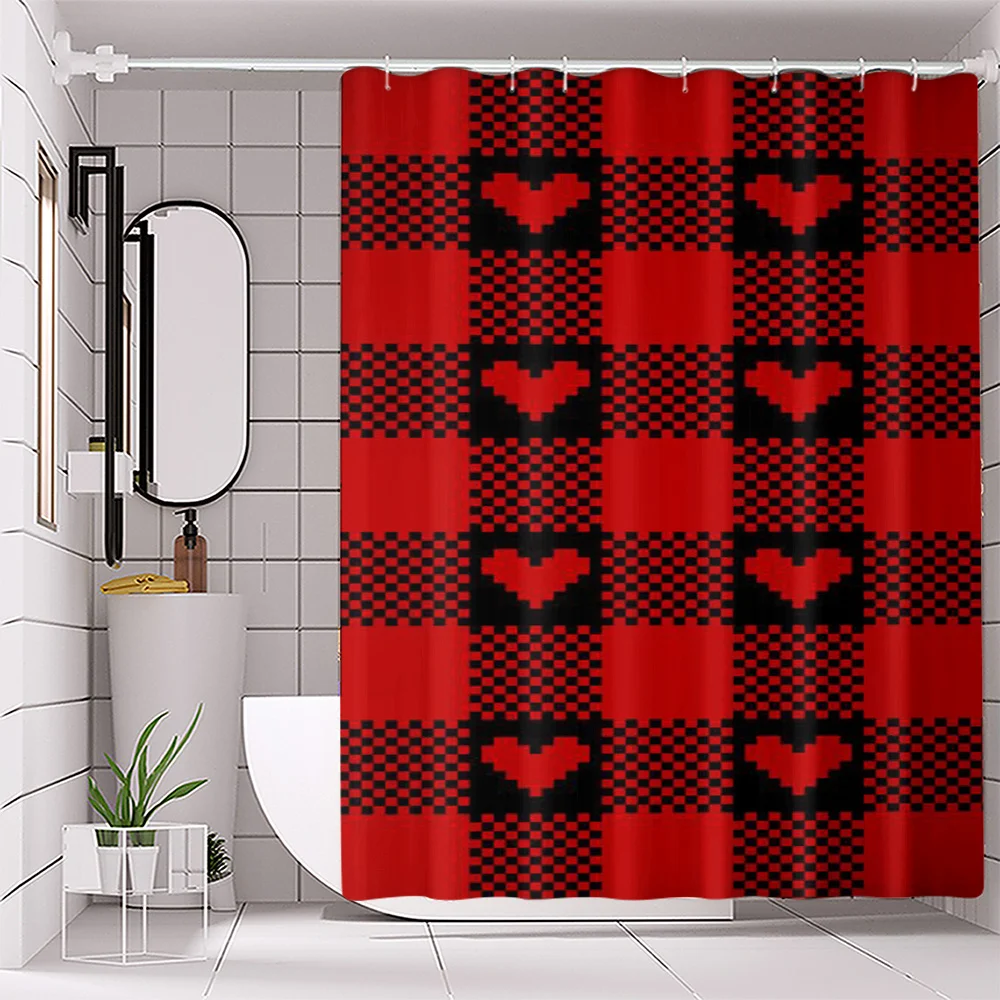 

Полиэстеровая занавеска для душа с цифровым принтом в виде сердечек и красных полосок ко Дню святого Валентина, для декора и аксессуаров для ванной комнаты, простая в уходе.