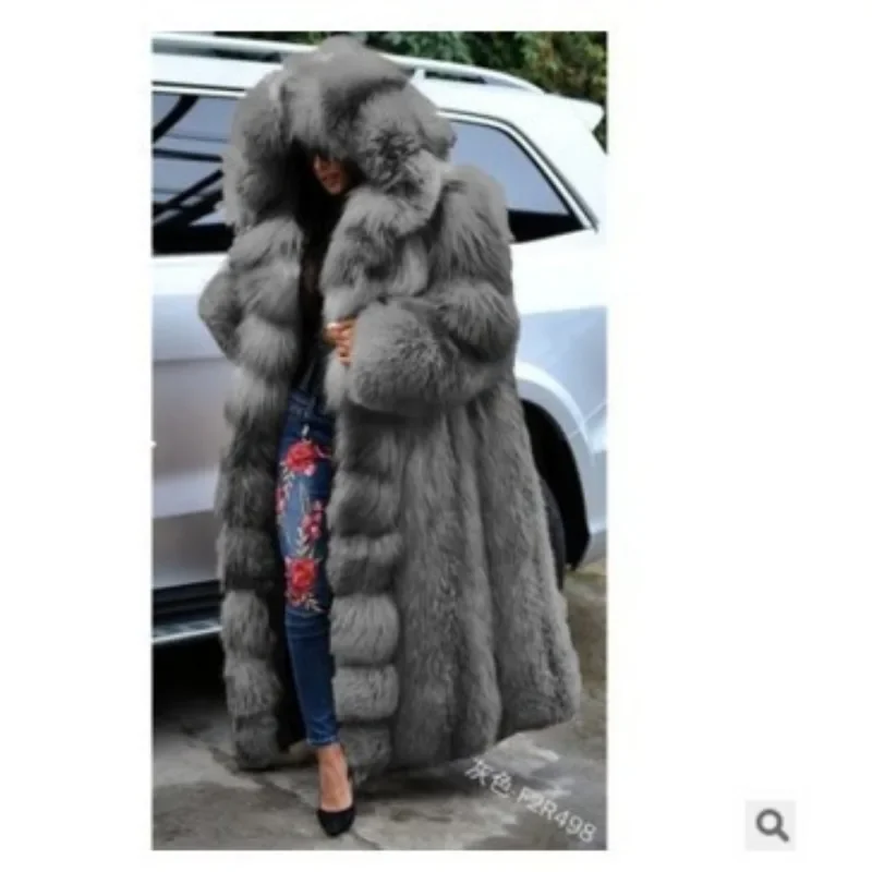 Women Solid Plush Warm Cardigan Coat 2023 Autumn Winter Faux Fur Large Coat Women\'s Casual Long Sleeve Hooded Faux Fur Coat