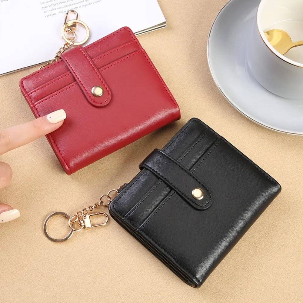 Cartera de cuero PU con cerrojo Simple, billeteras cortas de estilo coreano de Color sólido, múltiples ranuras para tarjetas, tarjetero de gran capacidad para mujer, trabajo